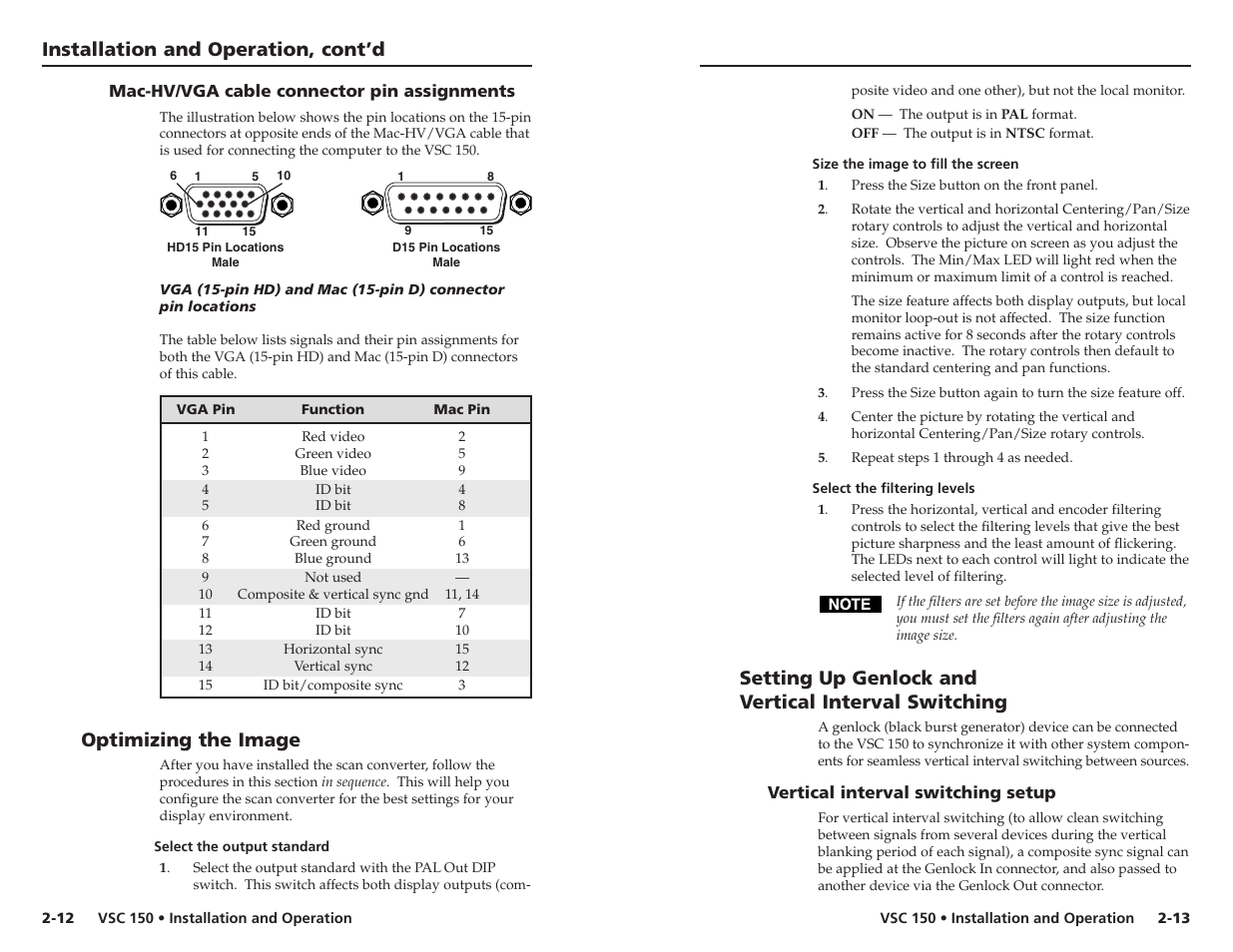 Optimizing the image | Extron Electronics VSC 150 User Guide User Manual | Page 12 / 23