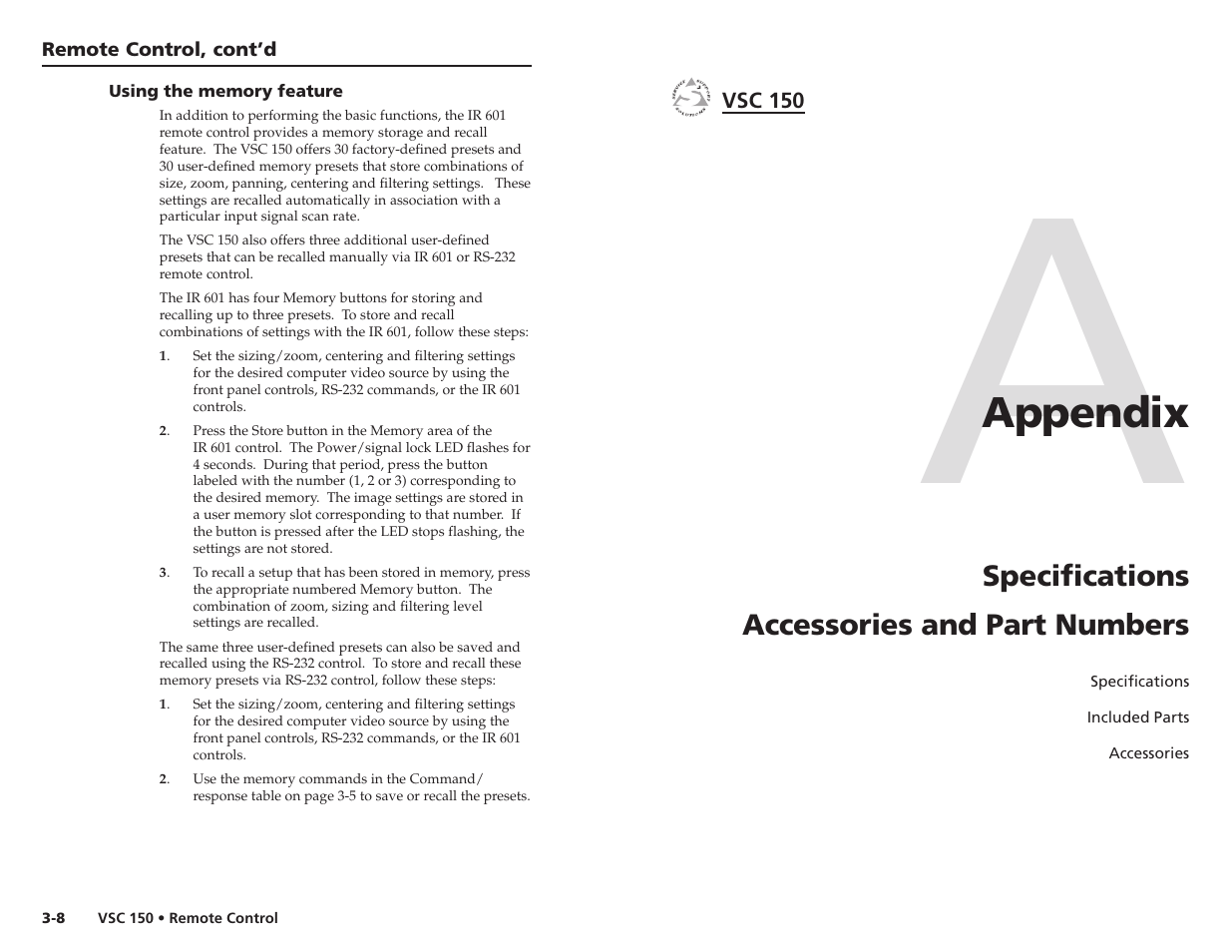 Appendix | Extron Electronics VSC 150 User Guide User Manual | Page 20 / 23