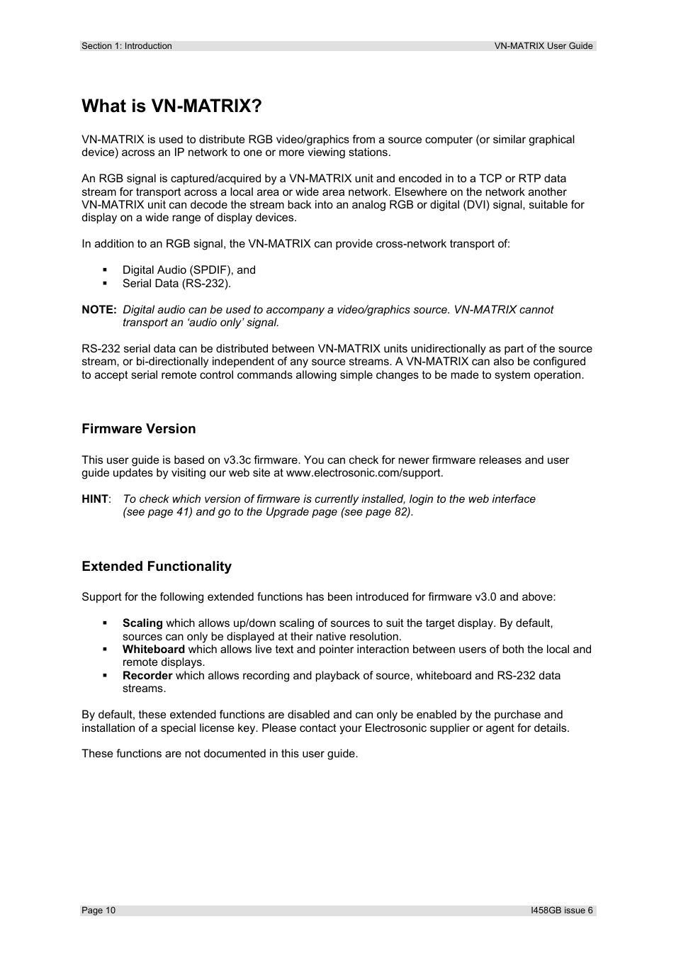 What is vn-matrix, Firmware version, Extended functionality | Extron Electronics VN-MATRIX User Guide User Manual | Page 10 / 138