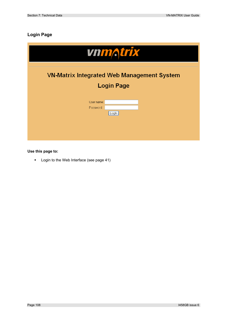 Login page | Extron Electronics VN-MATRIX User Guide User Manual | Page 108 / 138