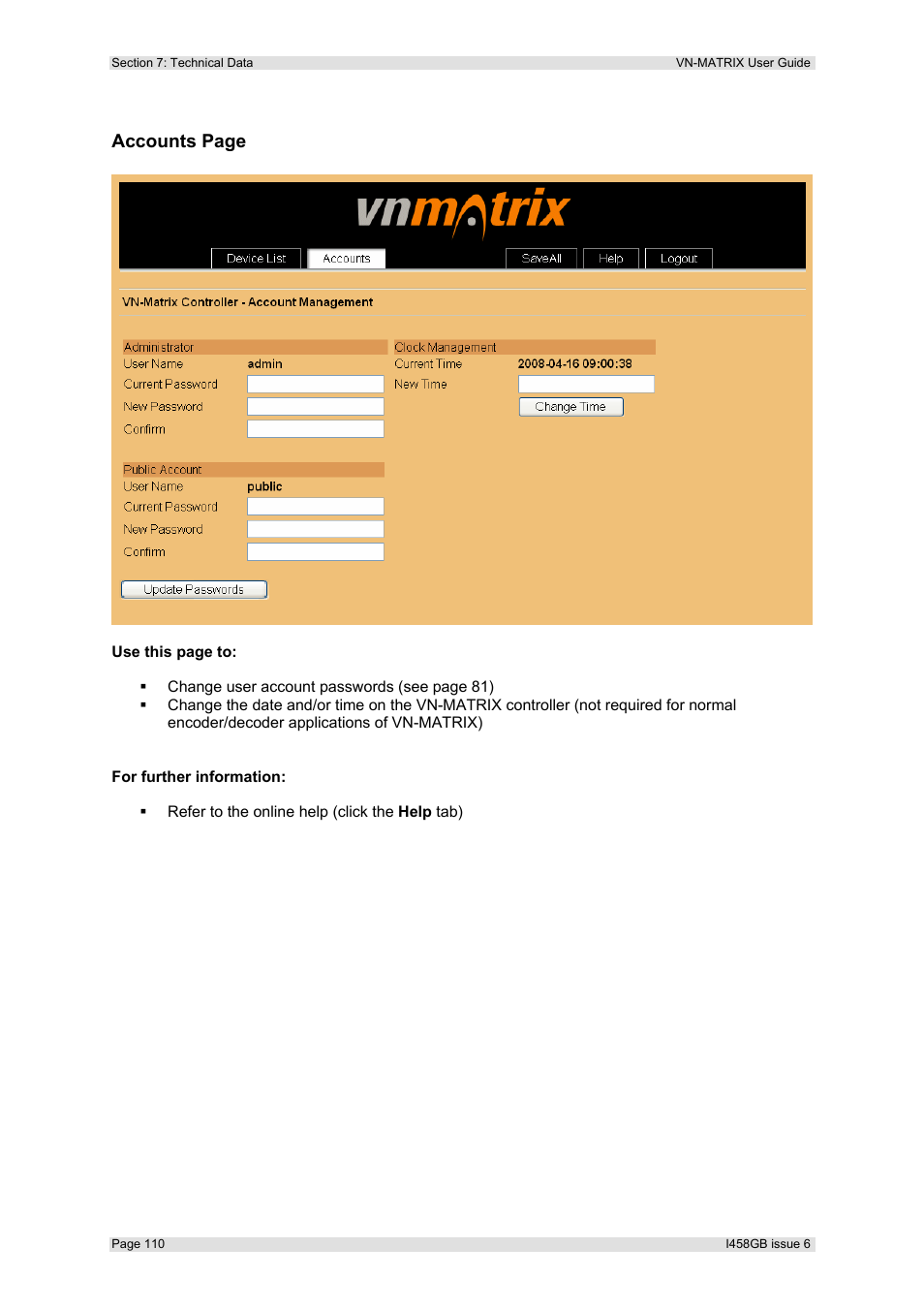 Accounts page | Extron Electronics VN-MATRIX User Guide User Manual | Page 110 / 138