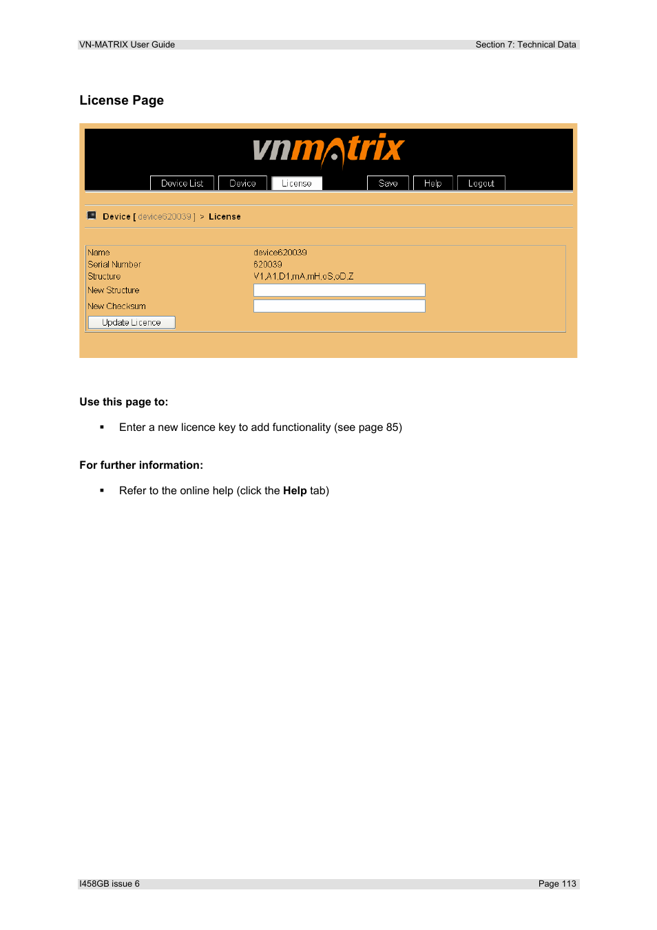 License page | Extron Electronics VN-MATRIX User Guide User Manual | Page 113 / 138