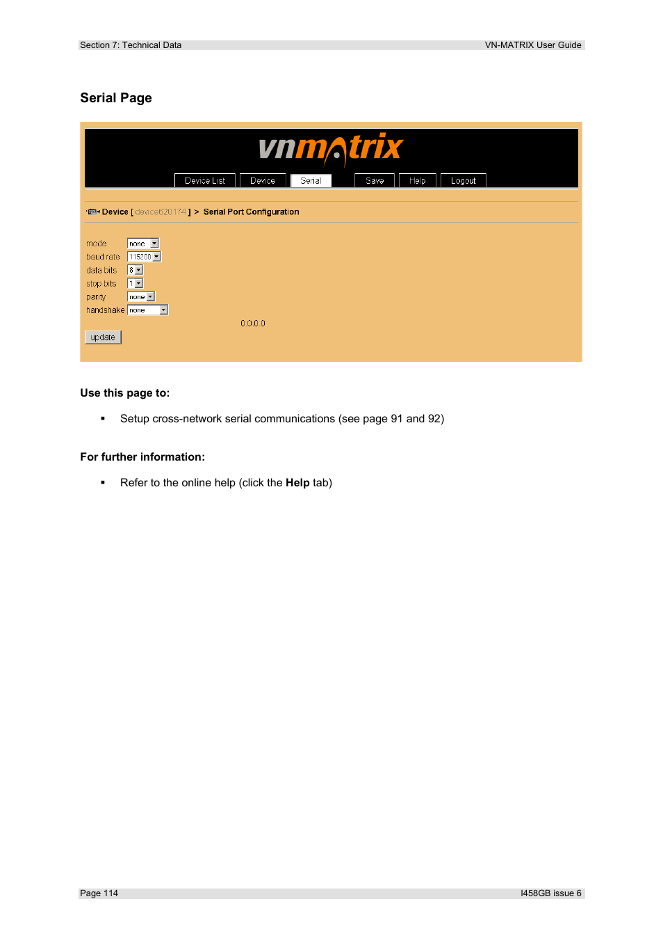 Serial page | Extron Electronics VN-MATRIX User Guide User Manual | Page 114 / 138