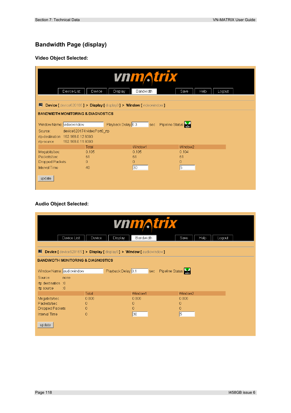 Bandwidth page (display) | Extron Electronics VN-MATRIX User Guide User Manual | Page 118 / 138