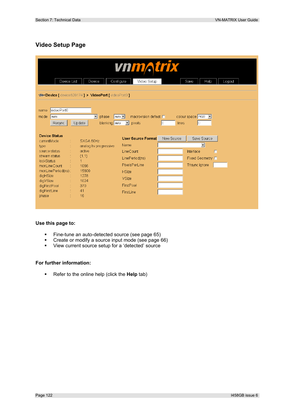 Video setup page | Extron Electronics VN-MATRIX User Guide User Manual | Page 122 / 138