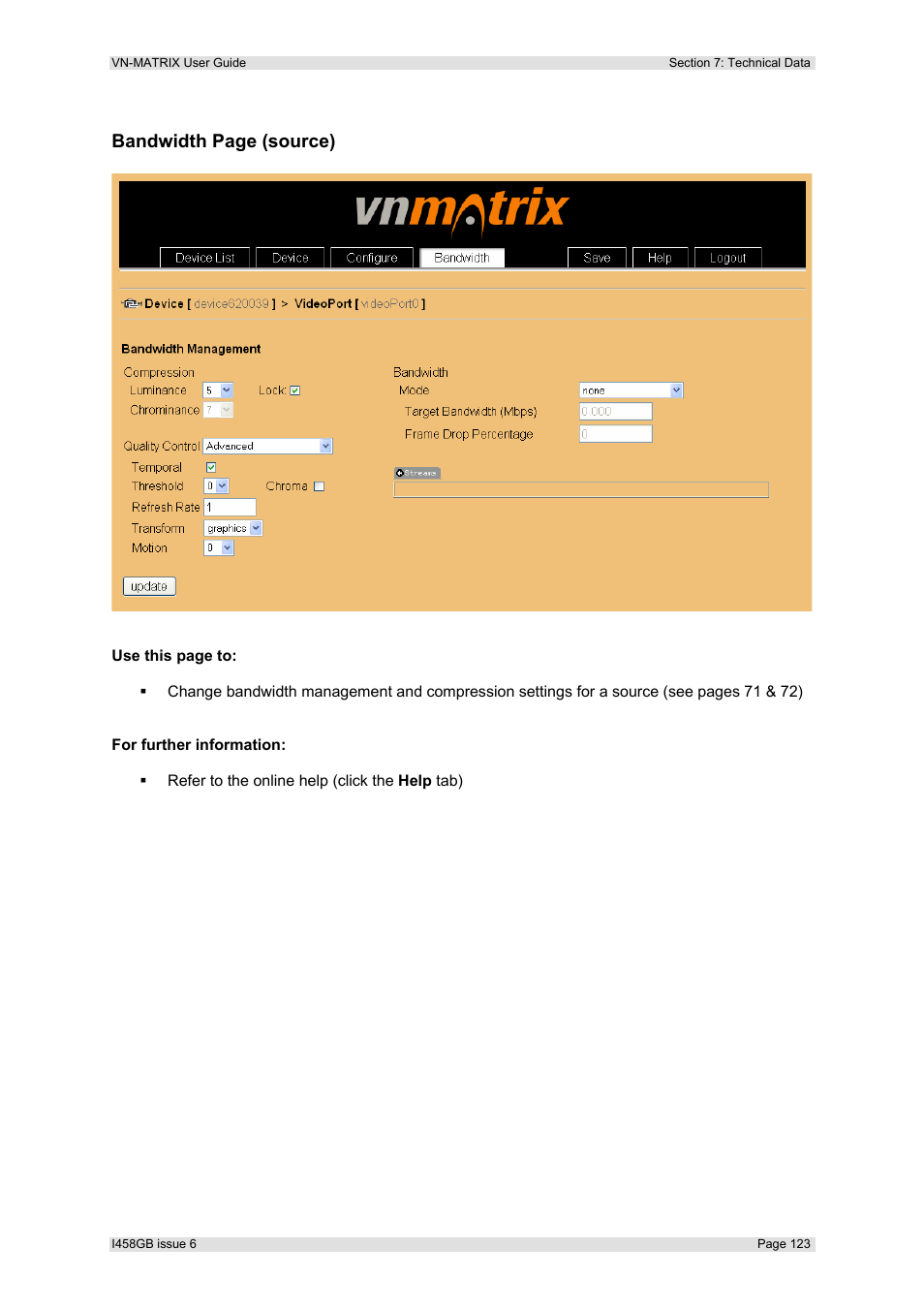 Bandwidth page (source) | Extron Electronics VN-MATRIX User Guide User Manual | Page 123 / 138
