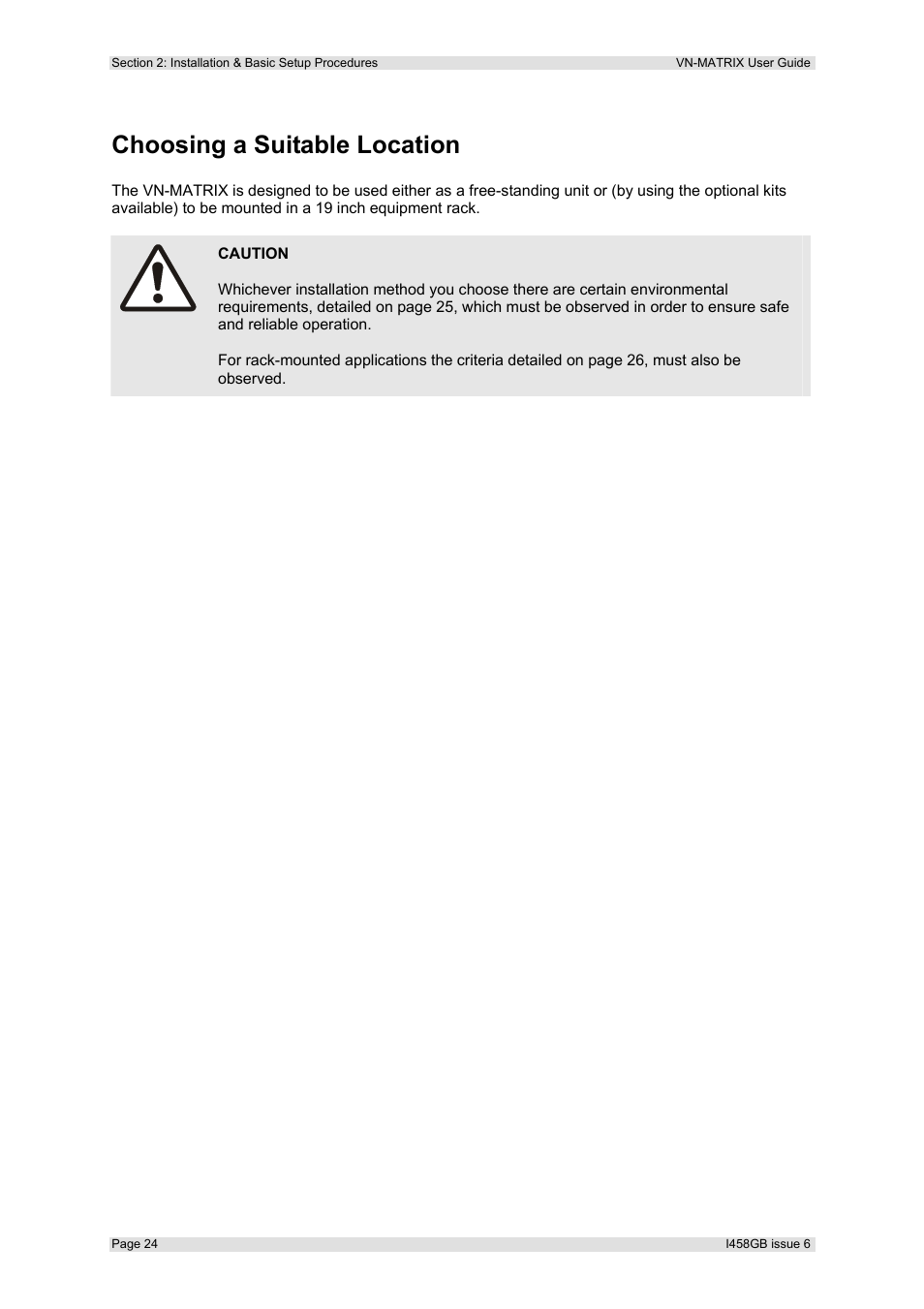 Choosing a suitable location | Extron Electronics VN-MATRIX User Guide User Manual | Page 24 / 138