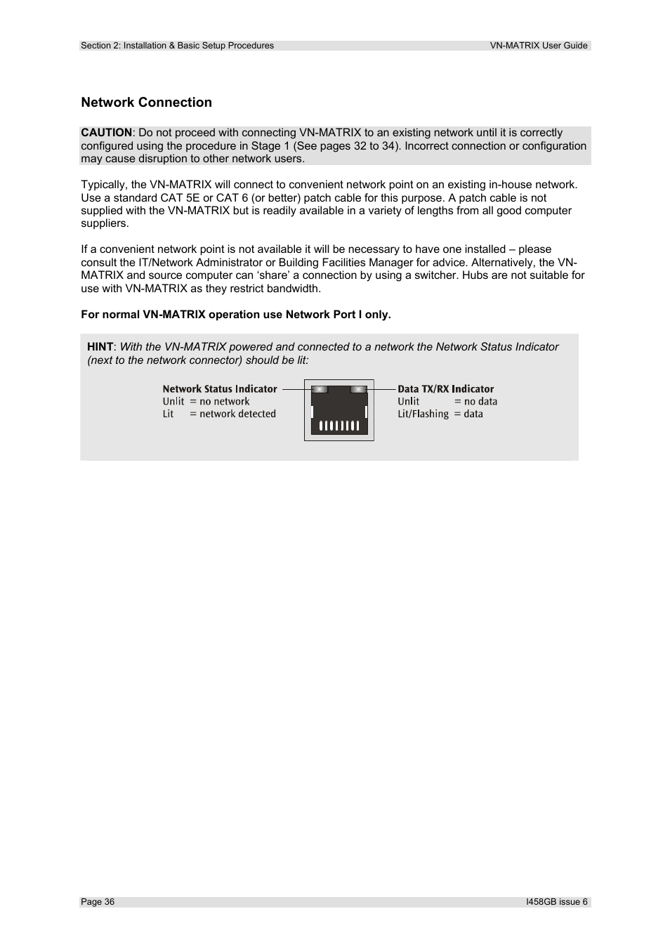Network connection | Extron Electronics VN-MATRIX User Guide User Manual | Page 36 / 138