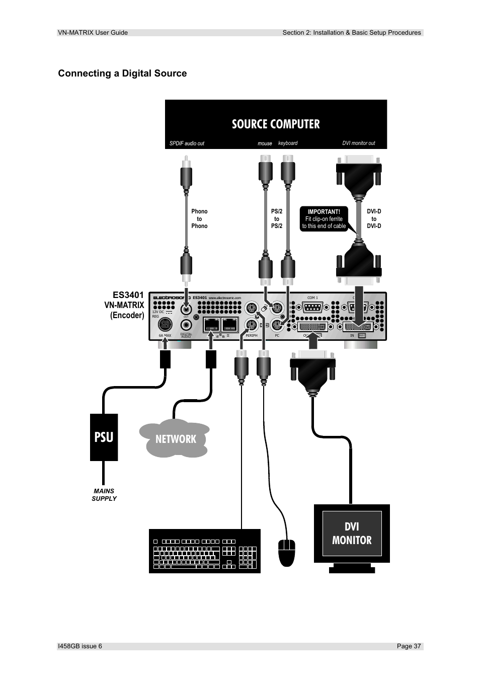 Connecting a digital source, Source computer, Network dvi monitor | Es3401 vn-matrix (encoder) | Extron Electronics VN-MATRIX User Guide User Manual | Page 37 / 138