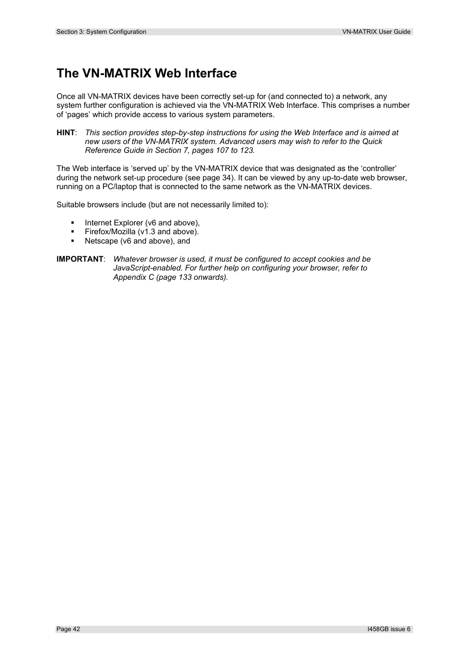 The vn-matrix web interface | Extron Electronics VN-MATRIX User Guide User Manual | Page 42 / 138