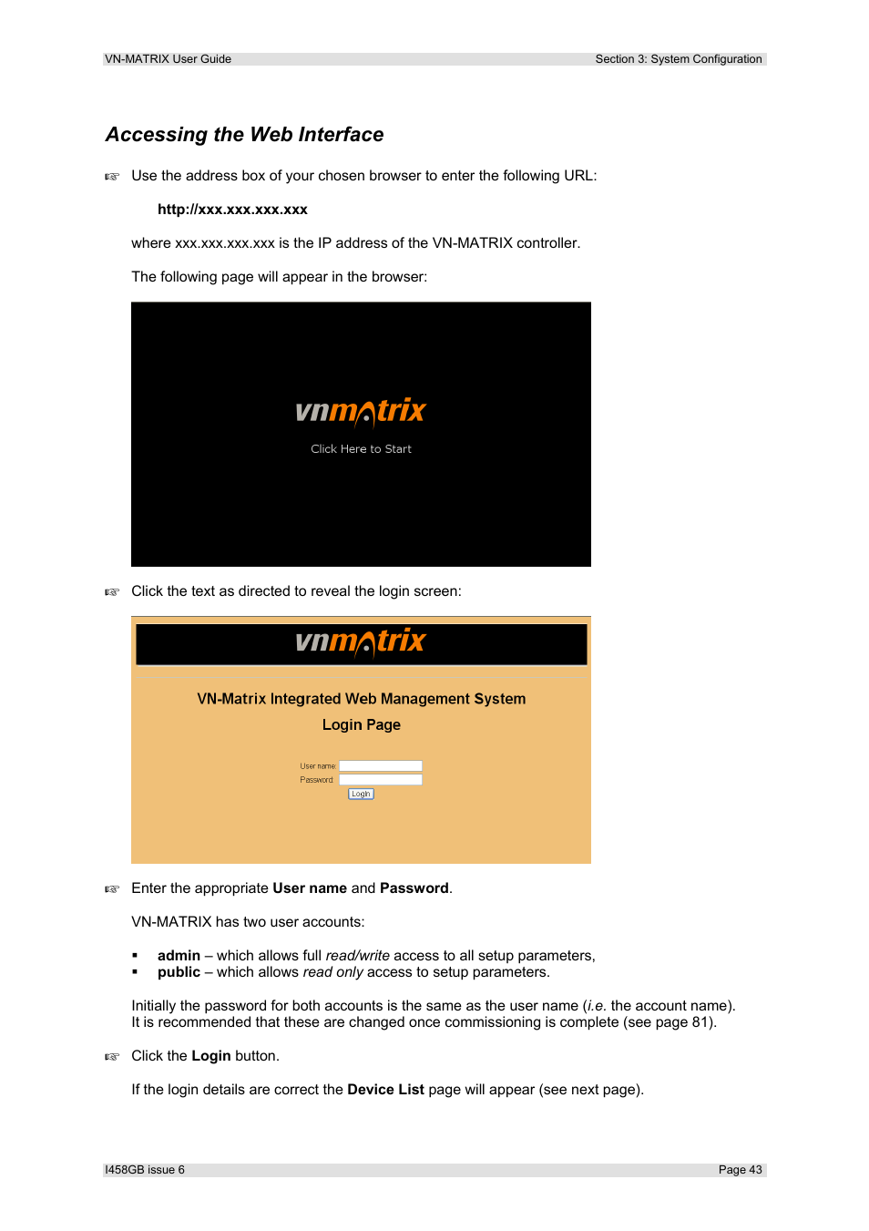 Accessing the web interface | Extron Electronics VN-MATRIX User Guide User Manual | Page 43 / 138