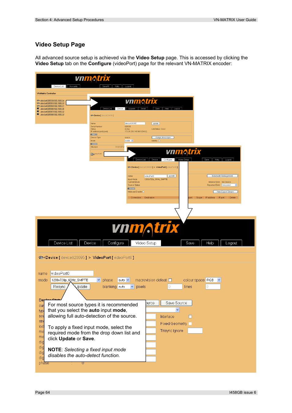 Video setup page | Extron Electronics VN-MATRIX User Guide User Manual | Page 64 / 138