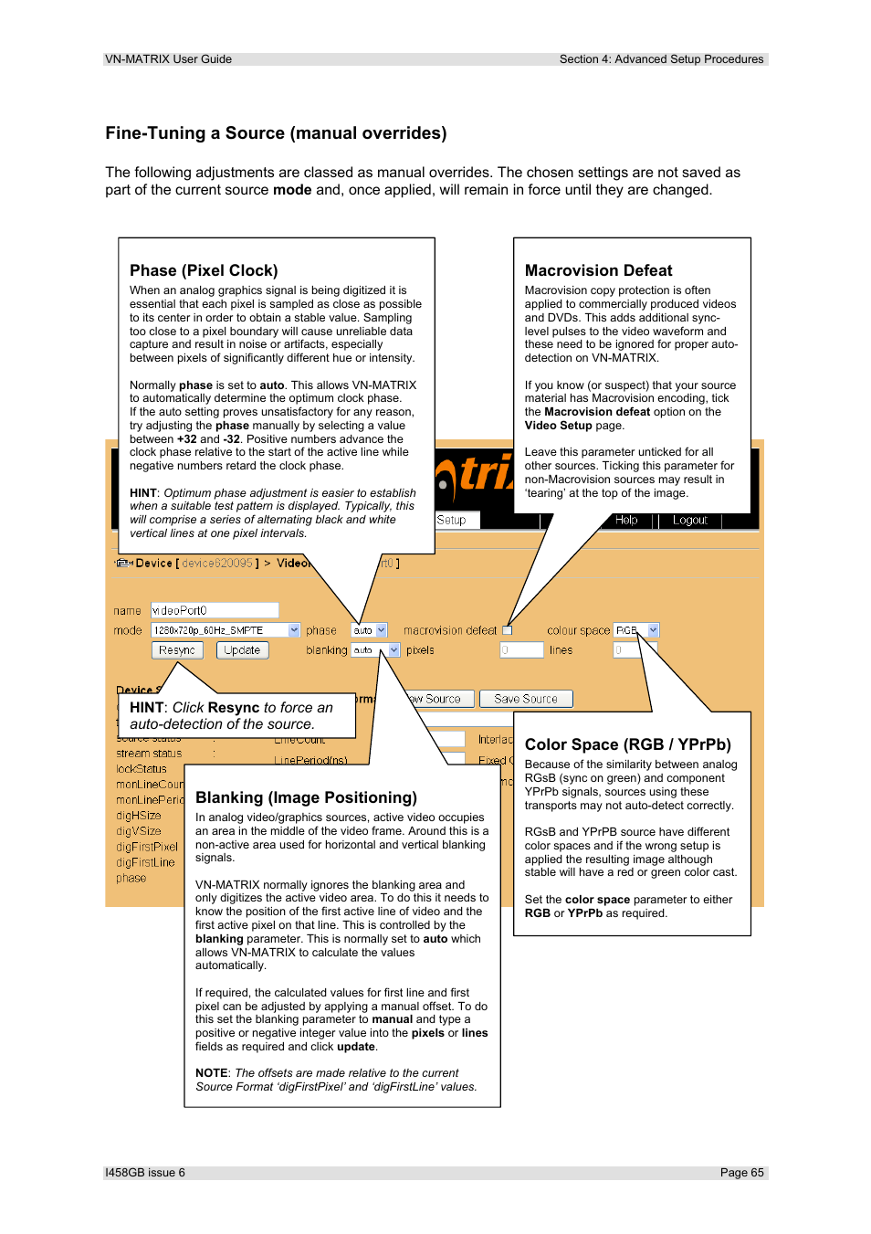 Fine-tuning a source (manual overrides), Age 65 | Extron Electronics VN-MATRIX User Guide User Manual | Page 65 / 138