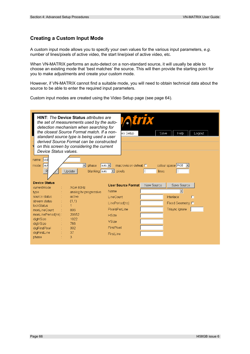Creating a custom input mode, Age 66 | Extron Electronics VN-MATRIX User Guide User Manual | Page 66 / 138