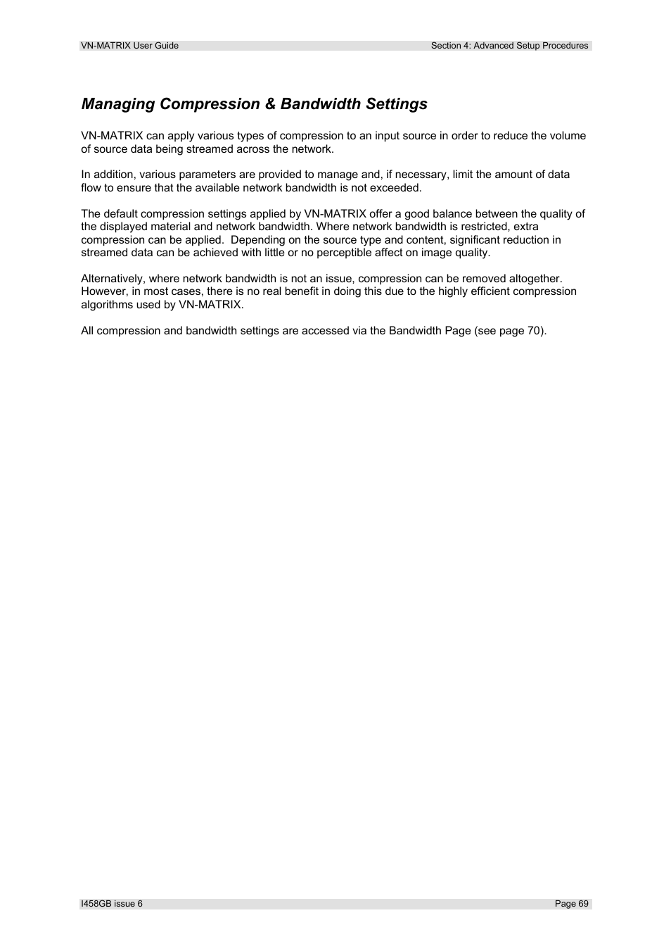 Managing compression & bandwidth settings, Age 69 | Extron Electronics VN-MATRIX User Guide User Manual | Page 69 / 138