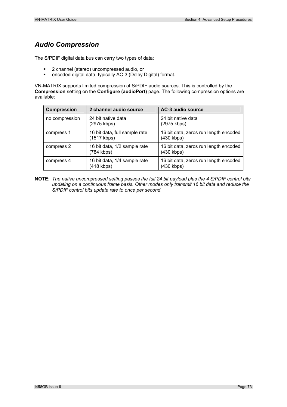 Audio compression, Age 73 | Extron Electronics VN-MATRIX User Guide User Manual | Page 73 / 138