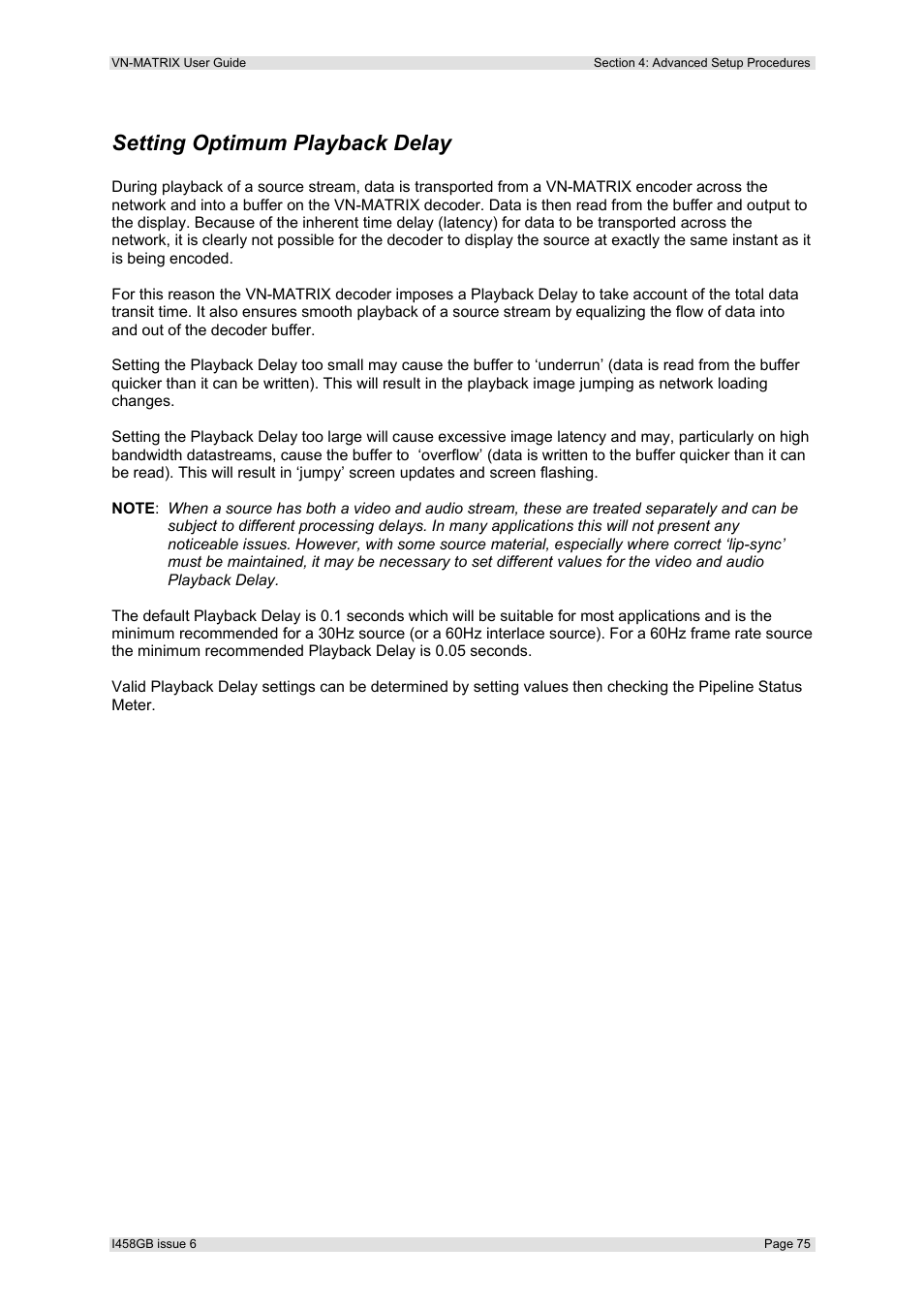 Setting optimum playback delay | Extron Electronics VN-MATRIX User Guide User Manual | Page 75 / 138