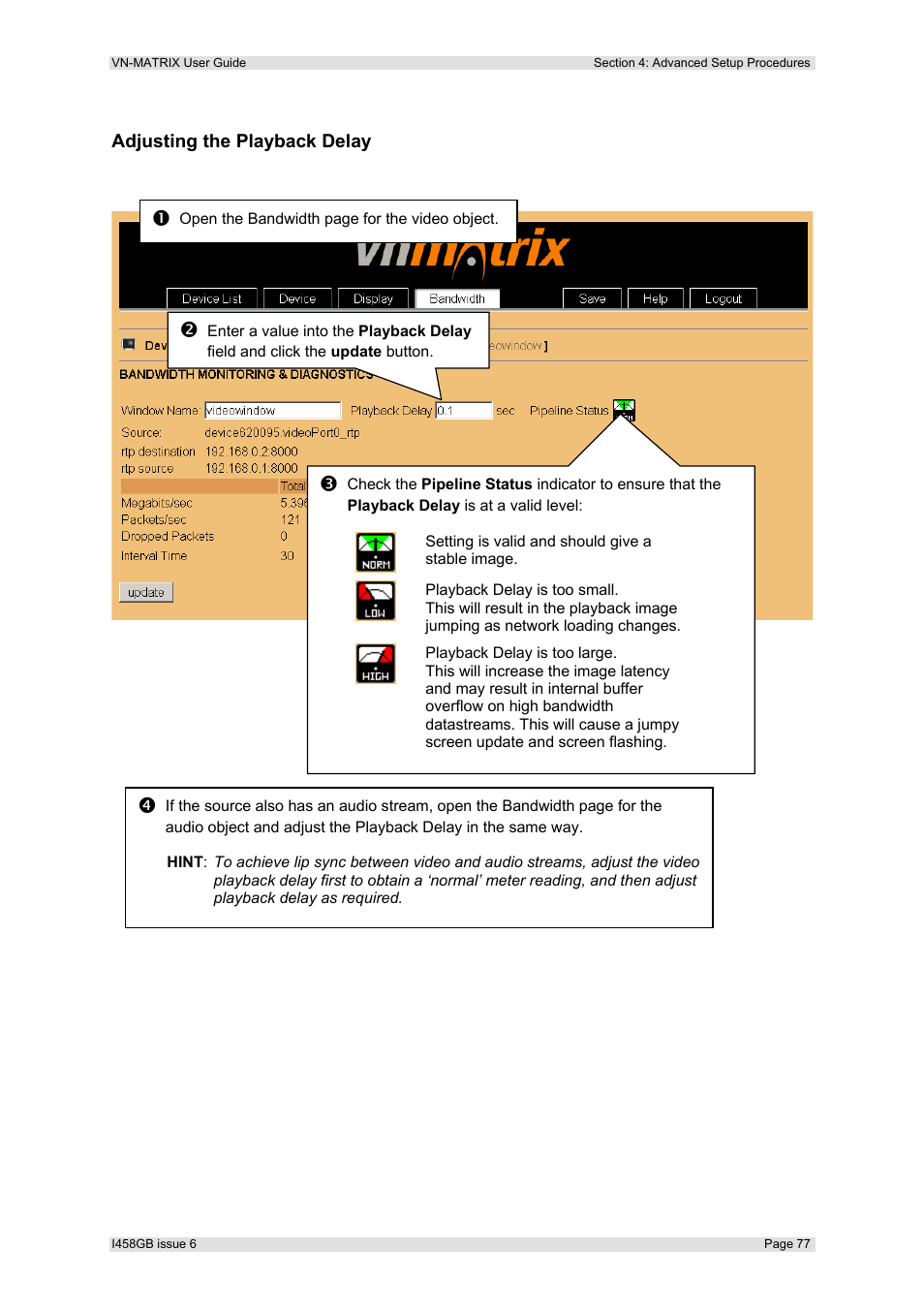 Adjusting the playback delay | Extron Electronics VN-MATRIX User Guide User Manual | Page 77 / 138