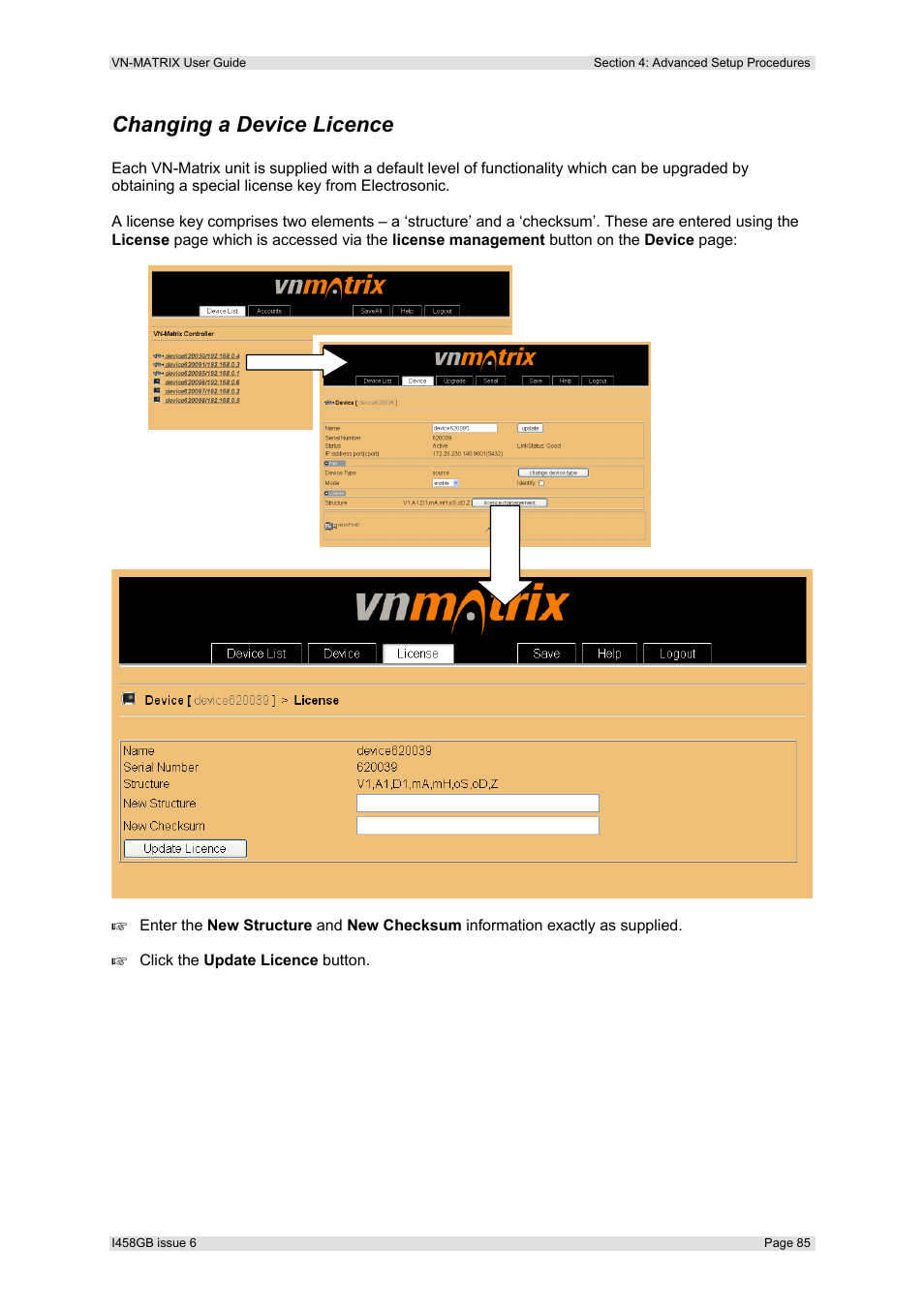 Changing a device licence | Extron Electronics VN-MATRIX User Guide User Manual | Page 85 / 138
