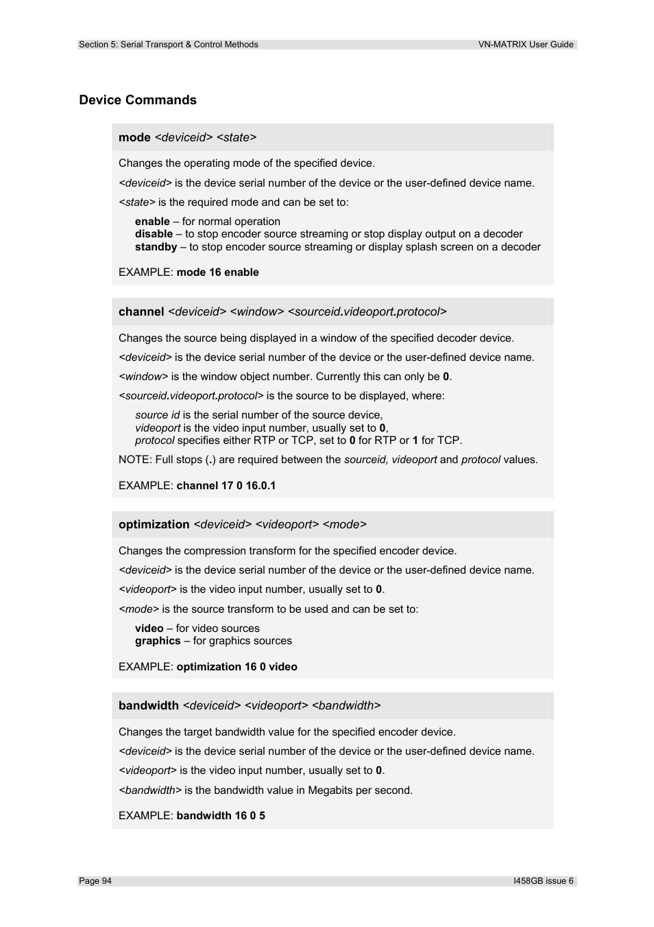 Device commands | Extron Electronics VN-MATRIX User Guide User Manual | Page 94 / 138