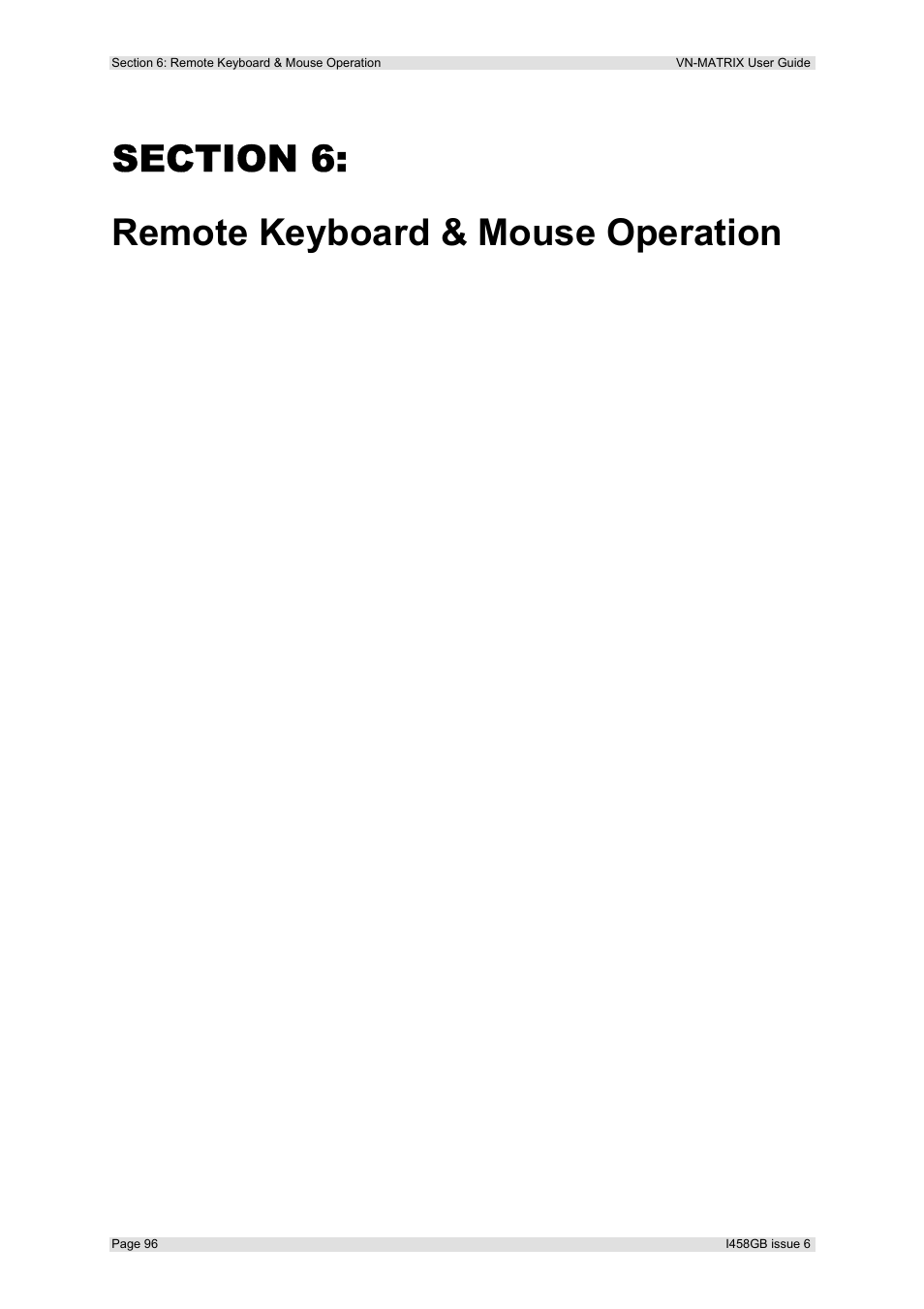 Section 6, Remote keyboard & mouse operation | Extron Electronics VN-MATRIX User Guide User Manual | Page 96 / 138