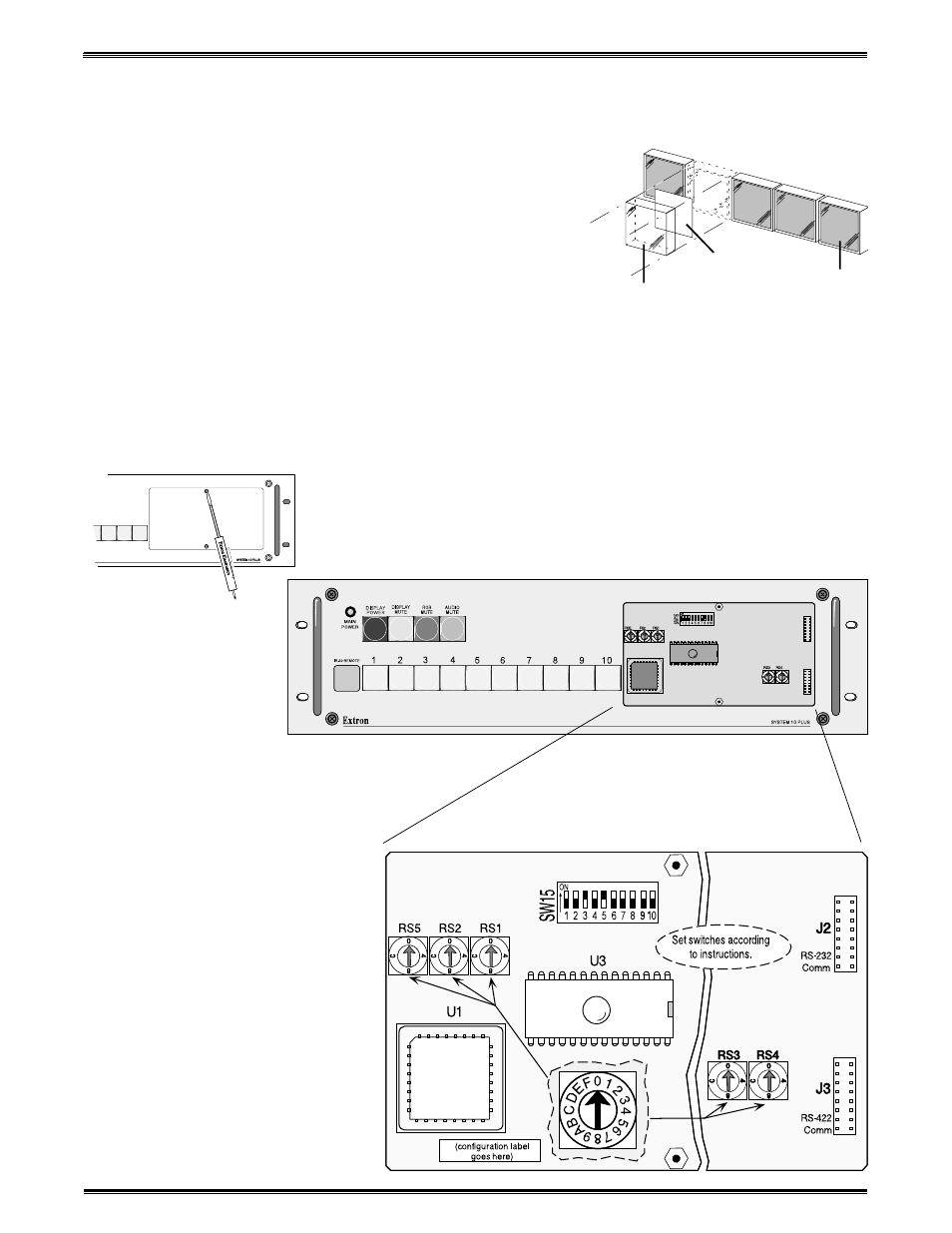 Controlling the switcher, Miscellaneous, Button labels | Front panel access cover | Extron Electronics System 8_10 Plus User Manual | Page 38 / 78