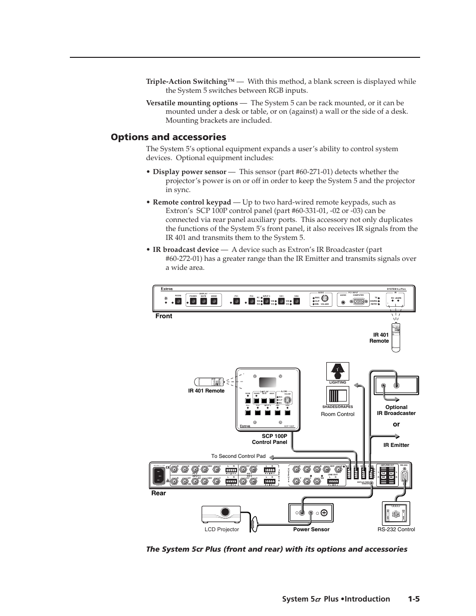Options and accessories, 5 system 5 cr cr cr cr cr plus • introduction, Rear | Front | Extron Electronics System 5cr Plus User Manual | Page 13 / 46