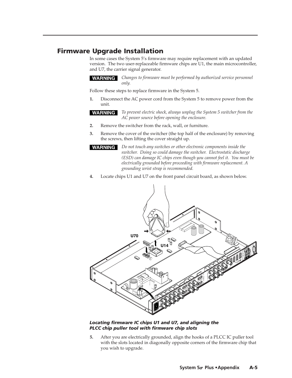 Firmware upgrade installation, High voltage caution | Extron Electronics System 5cr Plus User Manual | Page 41 / 46
