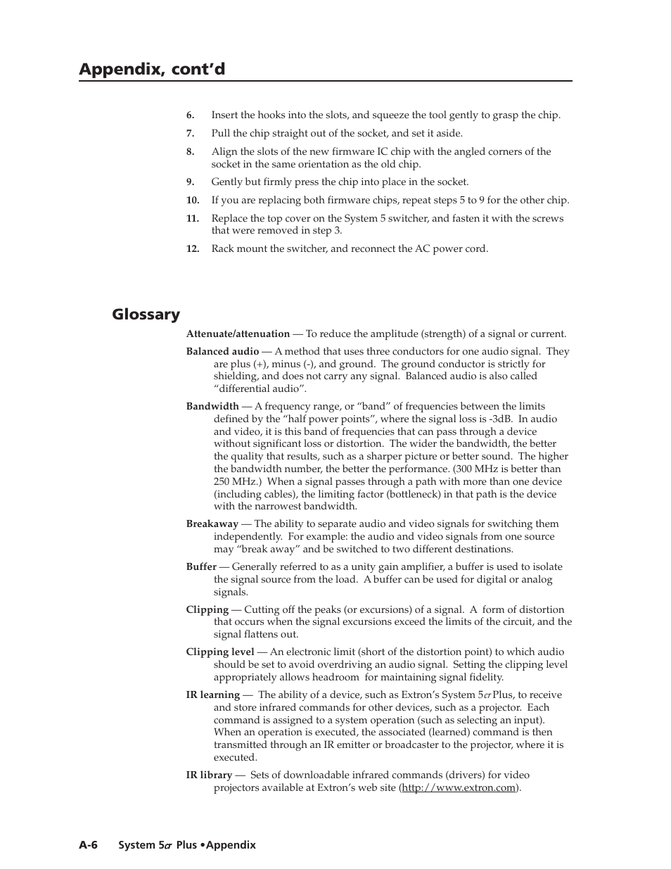 Appendix, cont’d, Glossary | Extron Electronics System 5cr Plus User Manual | Page 42 / 46