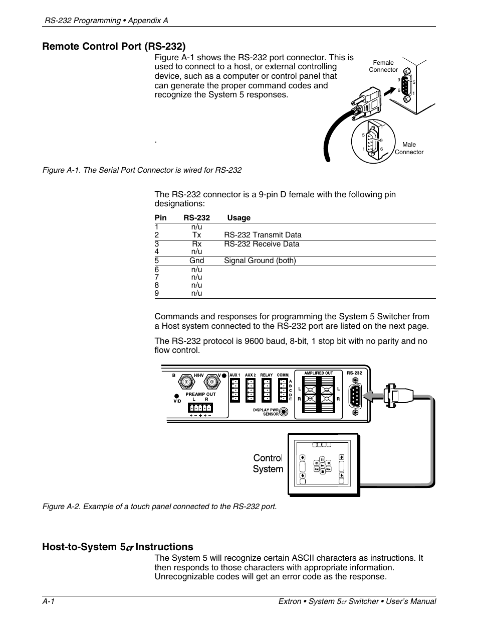 Remote control port (rs-232), Host-to-system 5 cr cr cr cr cr instructions | Extron Electronics System 5cr User Manual | Page 30 / 40