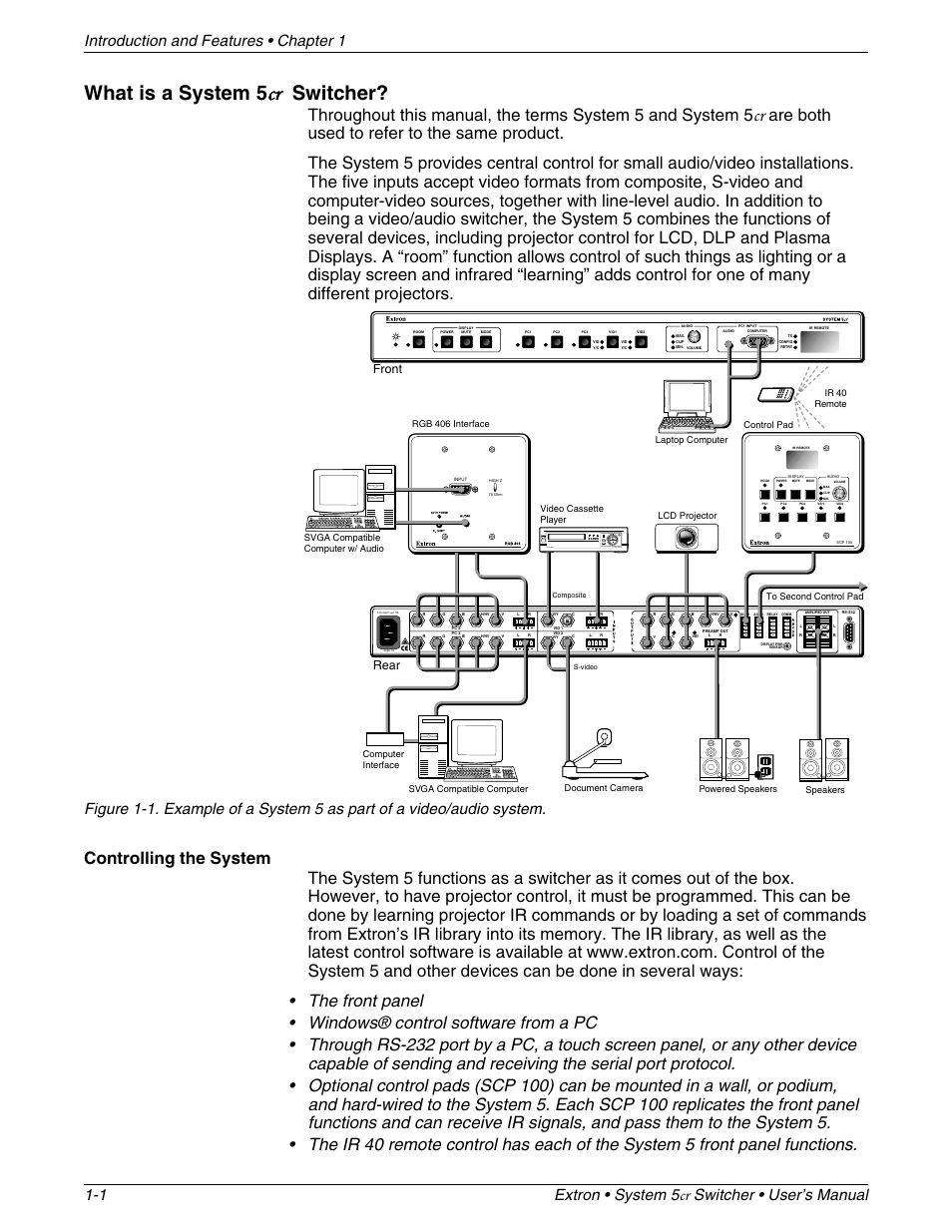 What is a system 5 cr cr cr cr cr switcher, Front rear | Extron Electronics System 5cr User Manual | Page 6 / 40