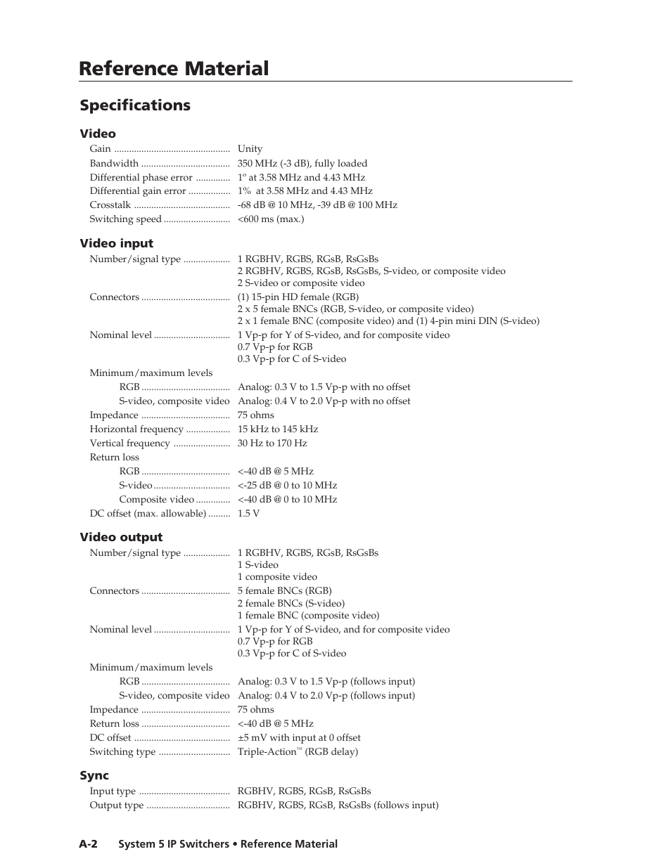 Specifications, Preliminar y, Reference material | Extron Electronics System 5 IP Series User Guide User Manual | Page 108 / 126