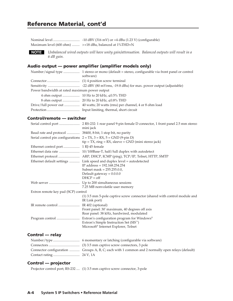 Preliminar y, Reference material, cont’d | Extron Electronics System 5 IP Series User Guide User Manual | Page 110 / 126