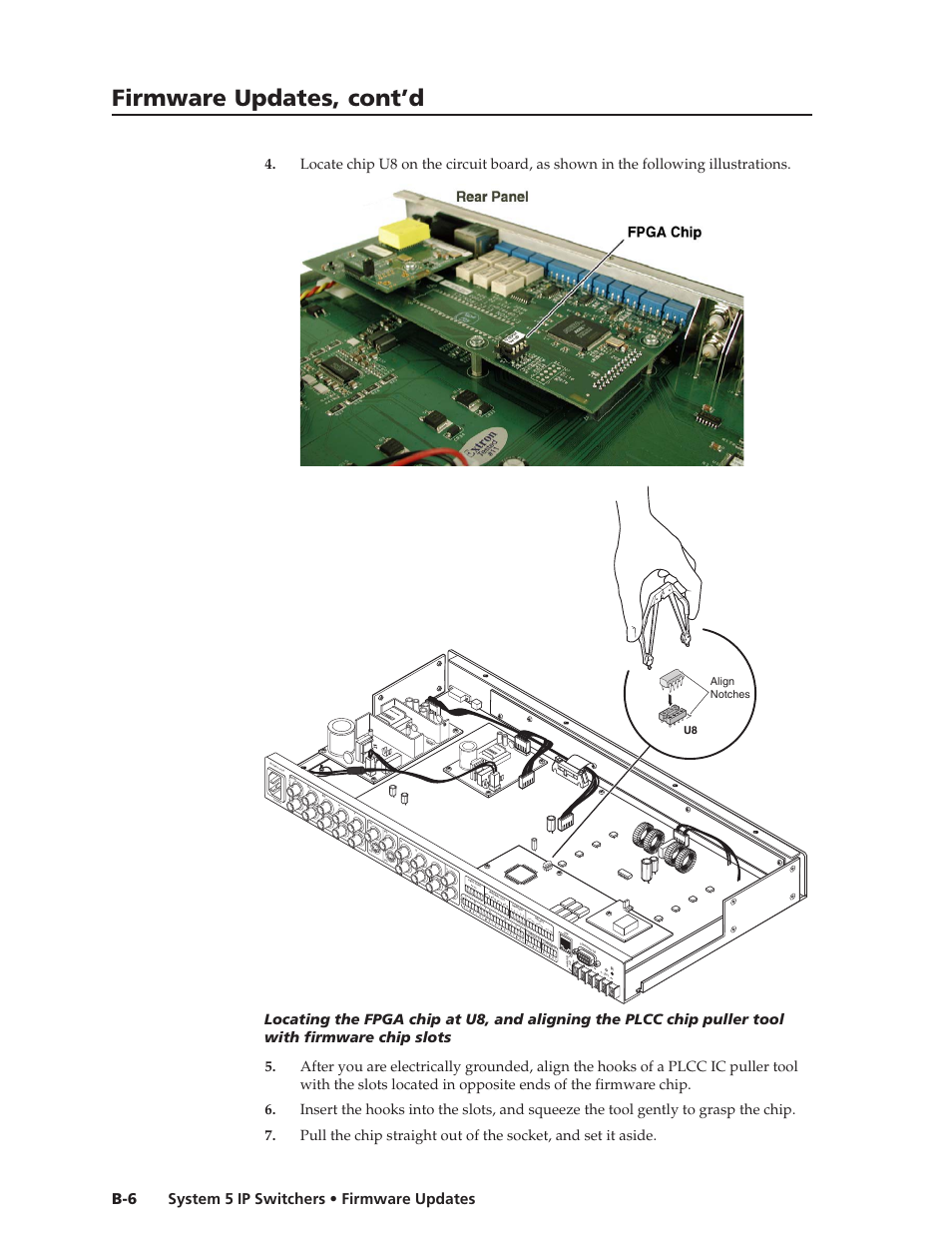 Preliminar y, Firmware updates, cont’d, System 5 ip switchers • firmware updates b-6 | Rs-232, Align notches u8 | Extron Electronics System 5 IP Series User Guide User Manual | Page 122 / 126