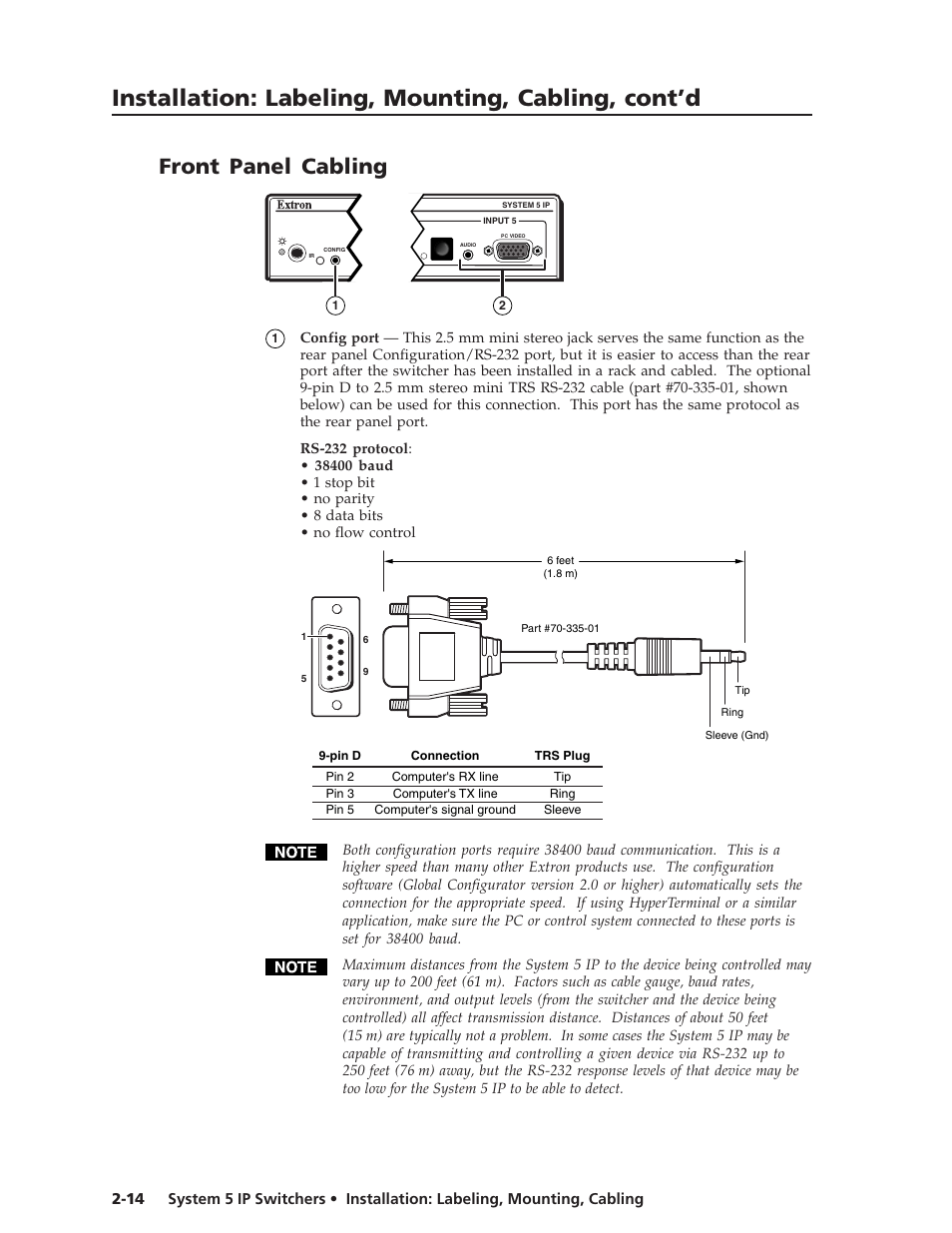 Front panel cabling, Preliminar y, Installation: labeling, mounting, cabling, cont’d | Extron Electronics System 5 IP Series User Guide User Manual | Page 24 / 126