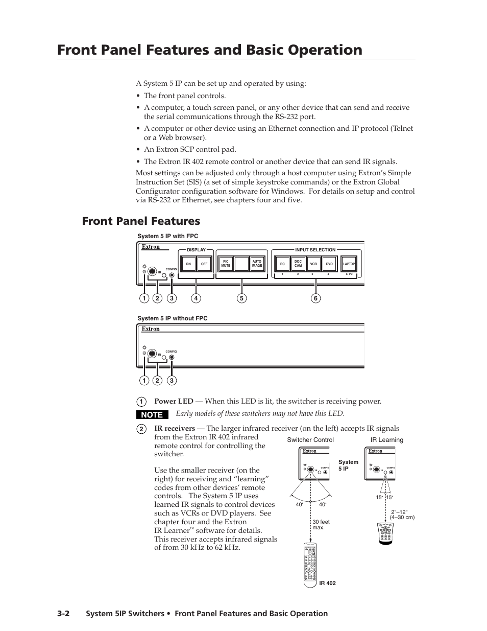 Front panel features, Preliminar y, Front panel features and basic operation | Extron Electronics System 5 IP Series User Guide User Manual | Page 28 / 126