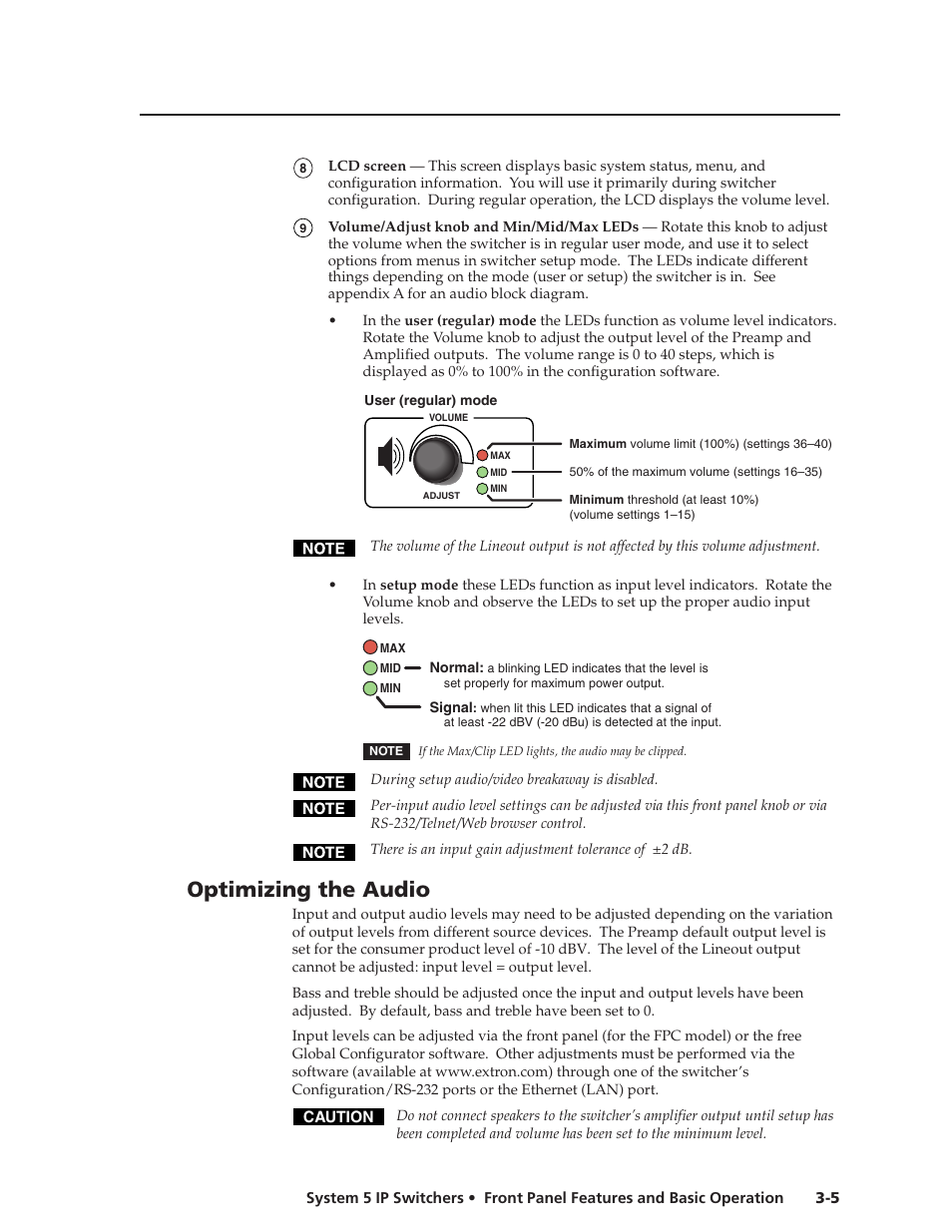 Optimizing the audio, Preliminar y | Extron Electronics System 5 IP Series User Guide User Manual | Page 31 / 126