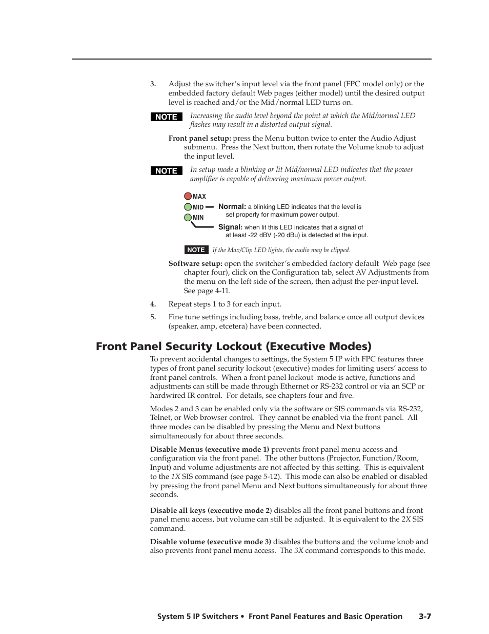 Front panel security lockout (executive modes), Preliminar y | Extron Electronics System 5 IP Series User Guide User Manual | Page 33 / 126