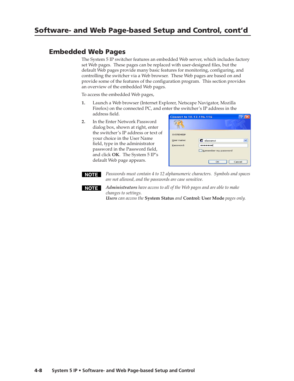 Preliminar y, Embedded web pages | Extron Electronics System 5 IP Series User Guide User Manual | Page 44 / 126