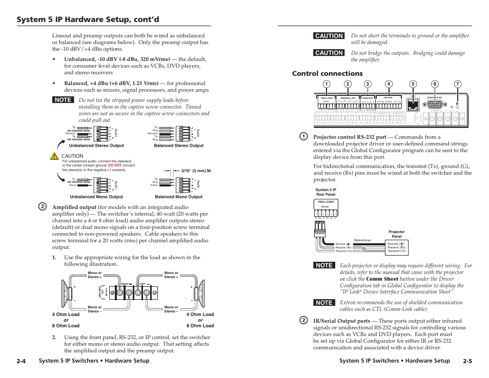 Control connections, Control connections -5, System 5 ip hardware setup, cont’d | Control connectons, System 5 ip switchers • hardware setup, 4 system 5 ip switchers • hardware setup | Extron Electronics System 5 IP Series Setup Guide User Manual | Page 10 / 27