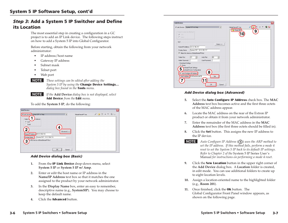 Step 3 : add a system 5 ip switcher and define its, Location, System 5 ip software setup, cont’d | Extron Electronics System 5 IP Series Setup Guide User Manual | Page 18 / 27