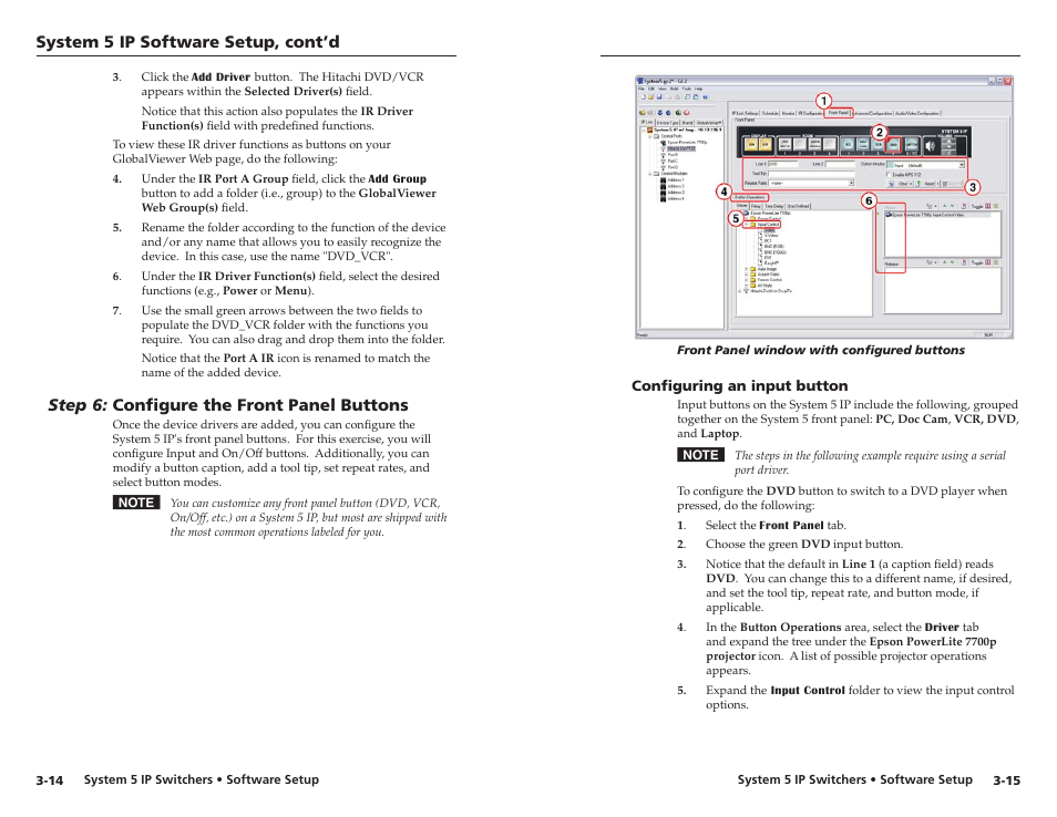 Step 6: configure the front panel buttons, Configuring an input button, Configuring an input button -15 | System 5 ip software setup, cont’d | Extron Electronics System 5 IP Series Setup Guide User Manual | Page 22 / 27