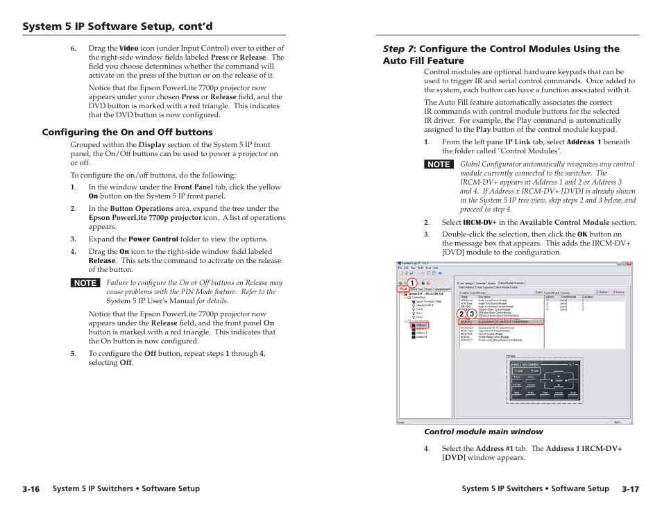 Configuring the on and off buttons, Configuring the on and off buttons -16, System 5 ip software setup, cont’d | Extron Electronics System 5 IP Series Setup Guide User Manual | Page 23 / 27