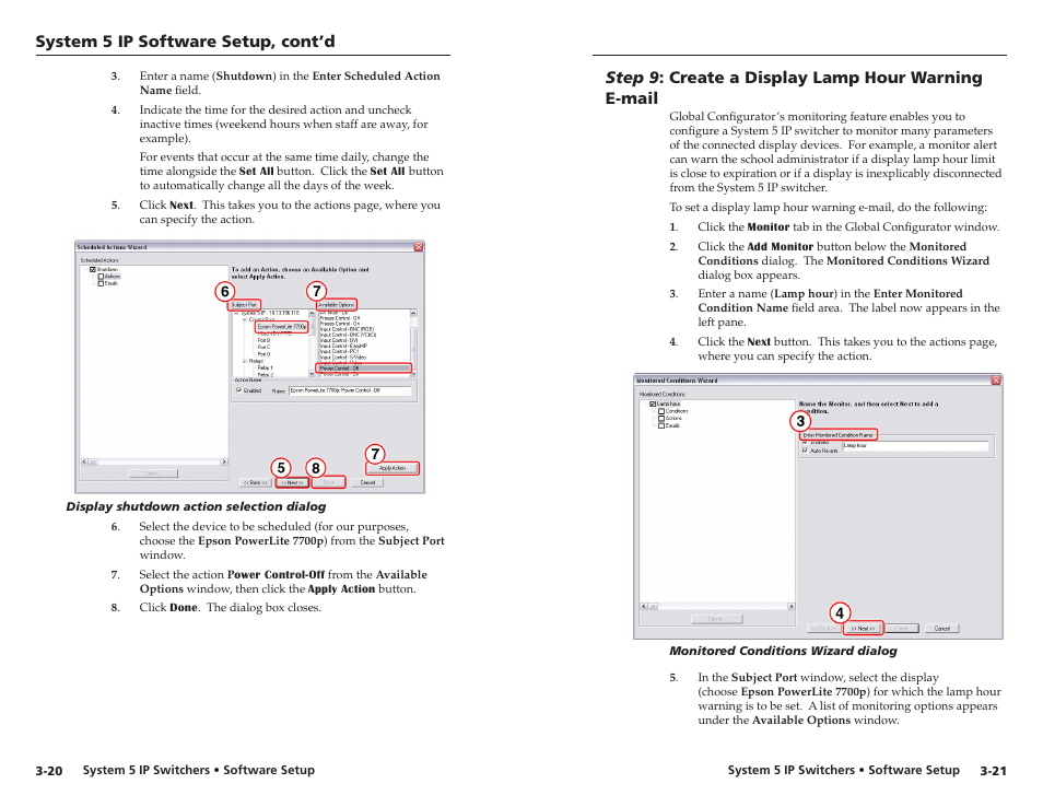 Step 9: create a display lamp hour warning e-mail, Step 9 : create a display lamp hour warning e-mail, System 5 ip software setup, cont’d | Step 9 : create a dsplay lamp hour warnng e-mal | Extron Electronics System 5 IP Series Setup Guide User Manual | Page 25 / 27