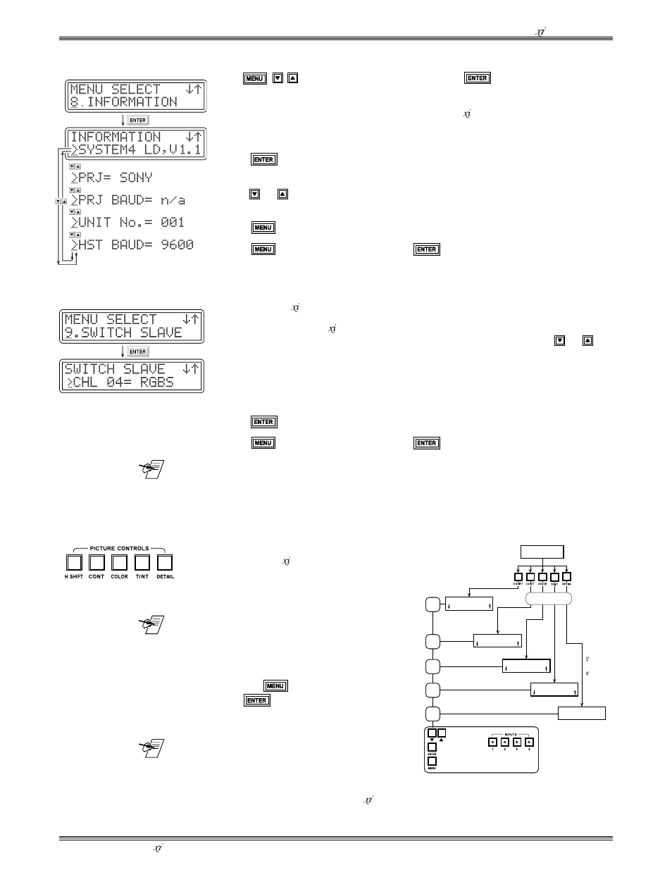 Chapter 3 • using the system 4 xi front panel, Information menu, Slave switcher input selection | Extron Electronics System 4xi Series User Manual | Page 33 / 76