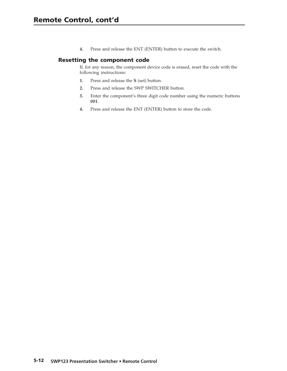 Remote control, cont’d | Extron Electronics SWP123 User Manual | Page 40 / 50