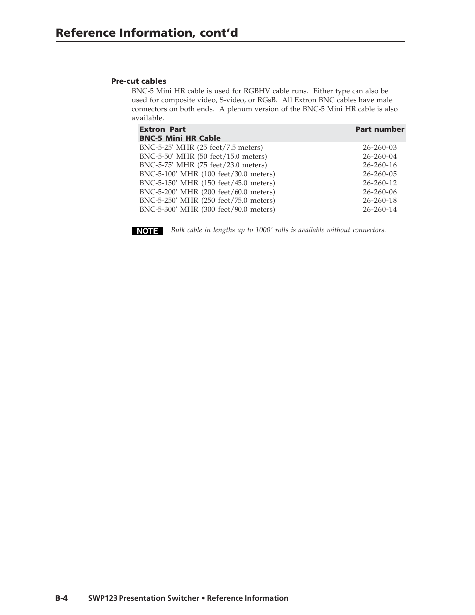 Reference information, cont’d | Extron Electronics SWP123 User Manual | Page 48 / 50