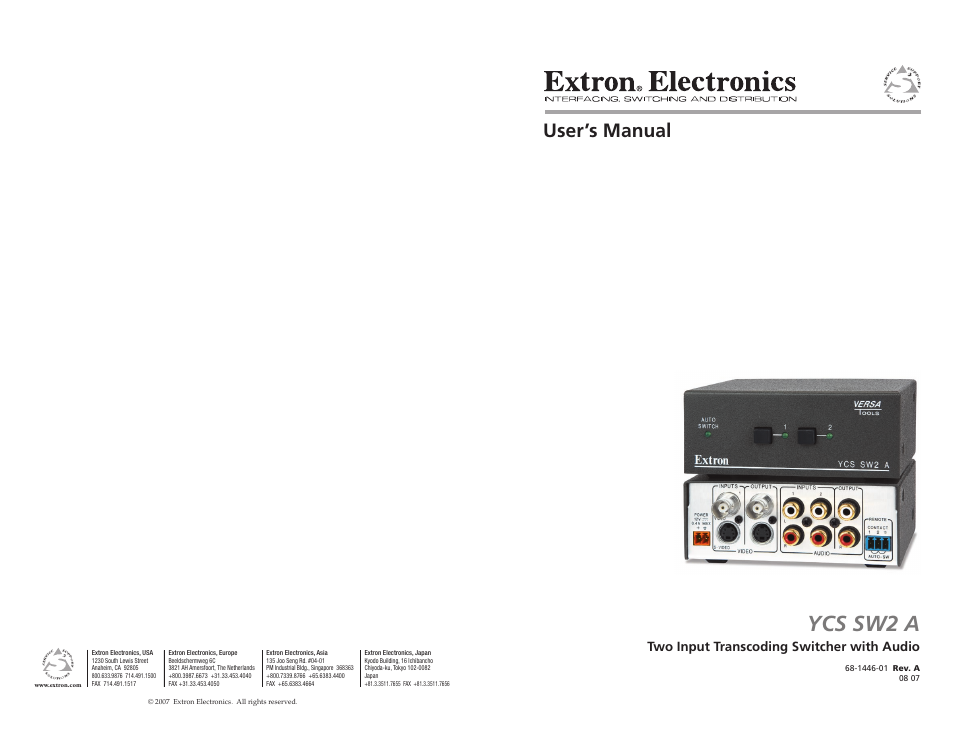 Extron Electronics YCS SW2 A User Guide User Manual | 19 pages