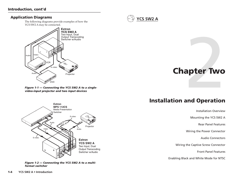 Application diagrams, Chapter two, Installation and operation | Extron Electronics YCS SW2 A User Guide User Manual | Page 7 / 19