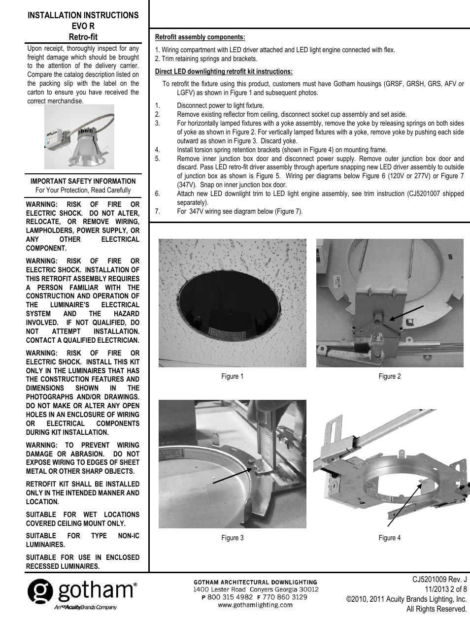 Save these instructions, Installation instructions evo r retro-fit | Gotham EVO R Retro-fit User Manual | Page 2 / 8